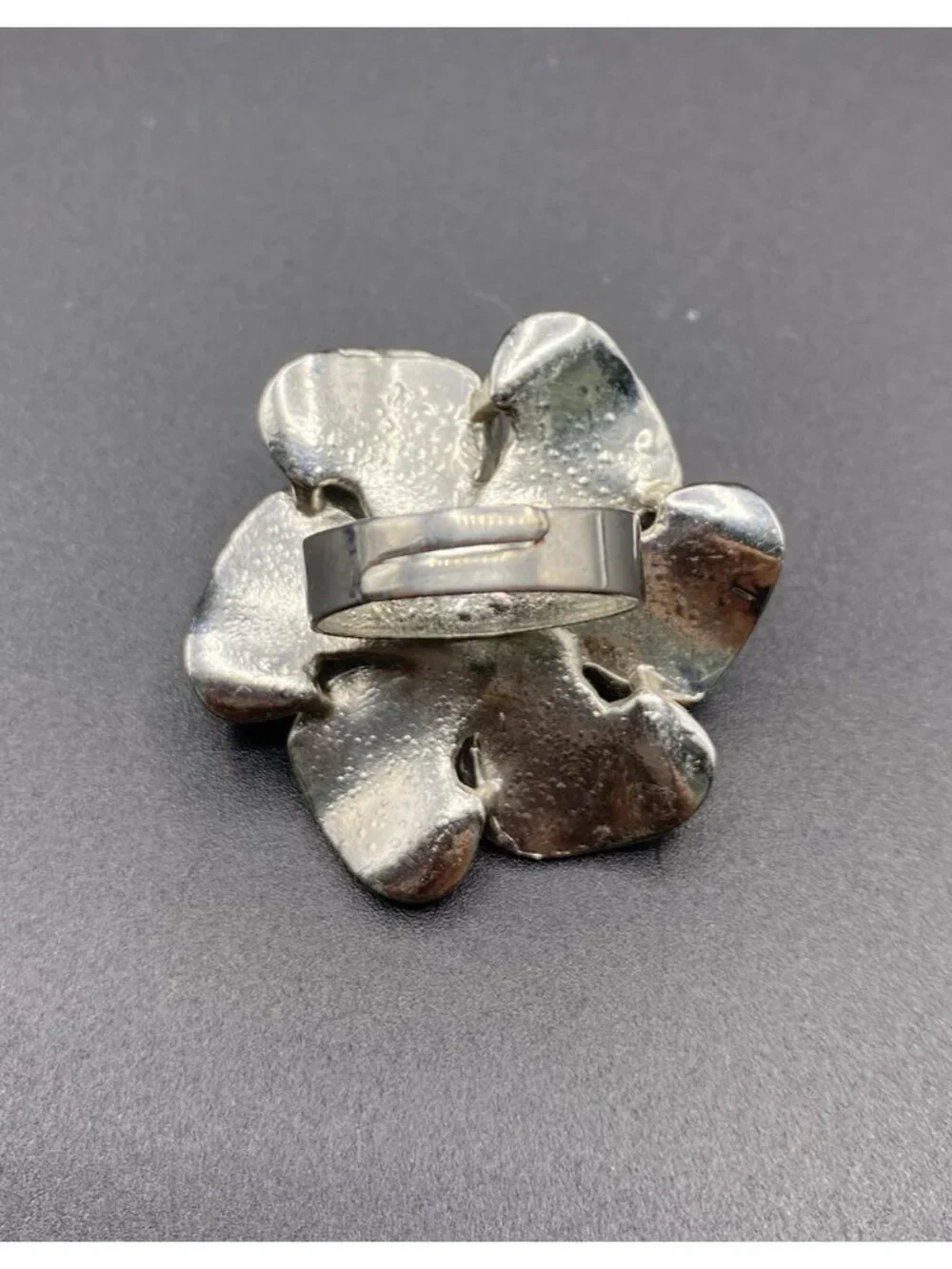 Silver-Tone Statement Ring Flower Multicolored Rhinestone Cocktail Ring Sz 6-8